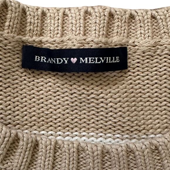Brandy Melville PacSun Thick Knit Minimalist Neutral Striped Crew Neck S… - Picture 8 of 9